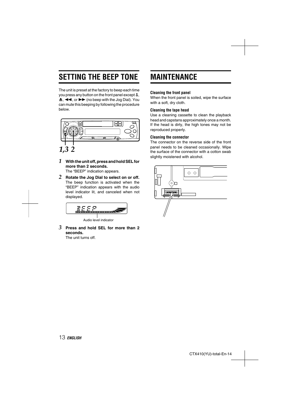 Maintenance, Setting the beep tone | Aiwa CT-X410 YU User Manual | Page 14 / 44
