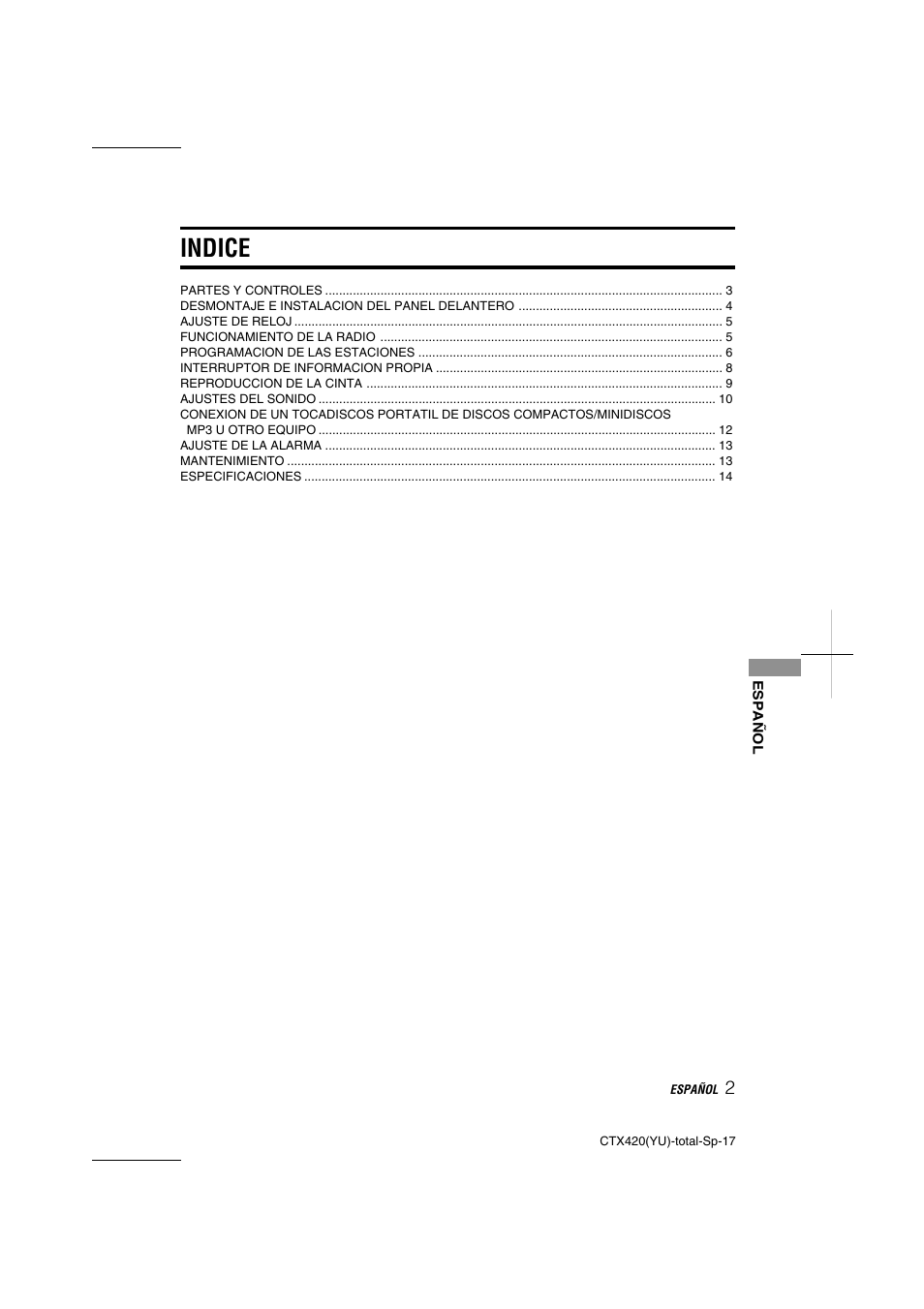 Indice | Aiwa CT-X410 YU User Manual | Page 17 / 44