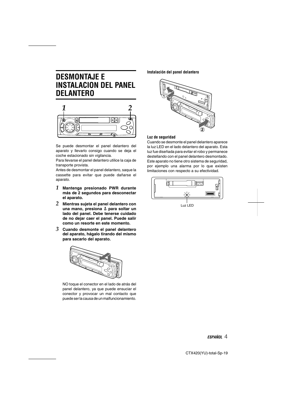 Desmontaje e instalacion del panel delantero | Aiwa CT-X410 YU User Manual | Page 19 / 44