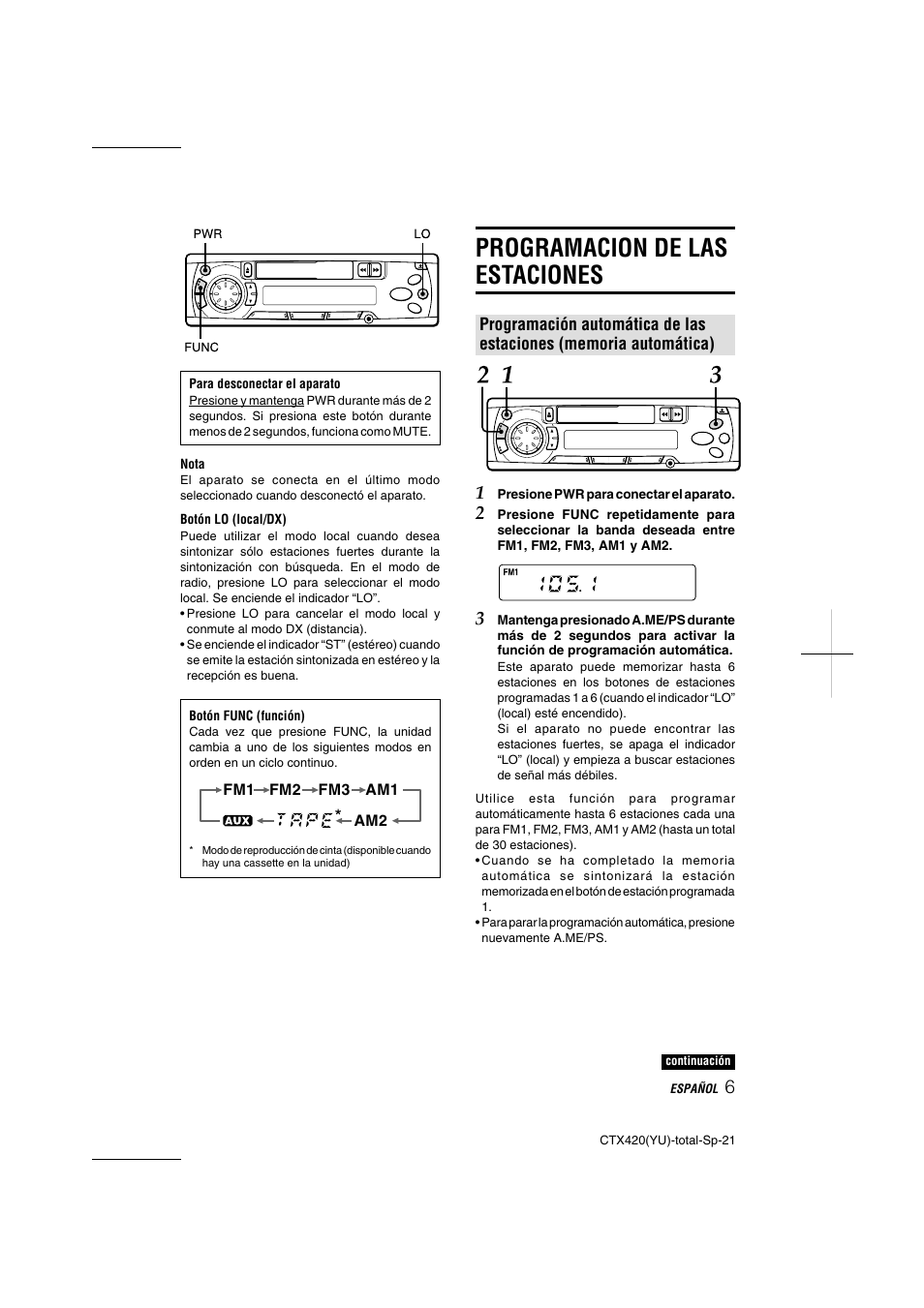 Programacion de las estaciones | Aiwa CT-X410 YU User Manual | Page 21 / 44