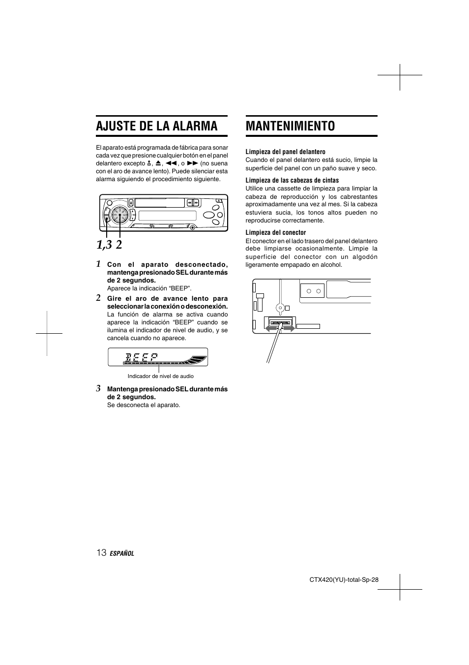 Mantenimiento, Ajuste de la alarma | Aiwa CT-X410 YU User Manual | Page 28 / 44