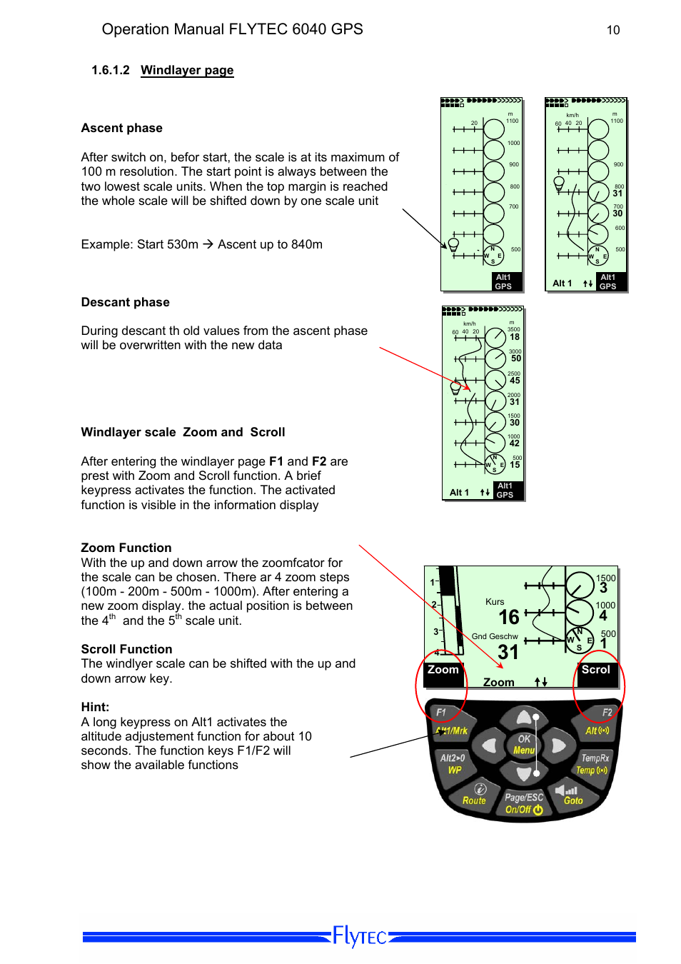 Operation manual flytec 6040 gps, And the 5, Scrol | Zoom | Flytec 6040 * User Manual | Page 12 / 57