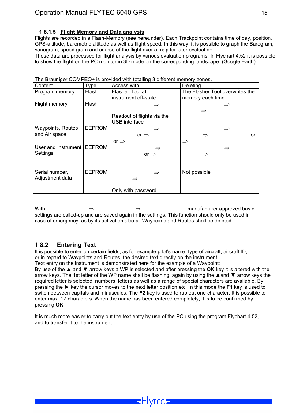 5 flight memory and data analysis, 2 entering text, Flight memory and data analysis | Entering text, 15 not, Operation manual flytec 6040 gps | Flytec 6040 * User Manual | Page 17 / 57