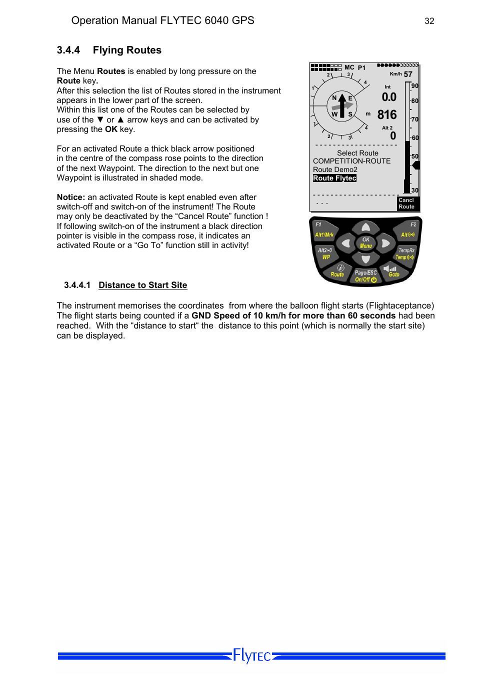 4 flying routes, 1 distance to start site, Flying routes | Distance to start site, Operation manual flytec 6040 gps | Flytec 6040 * User Manual | Page 34 / 57