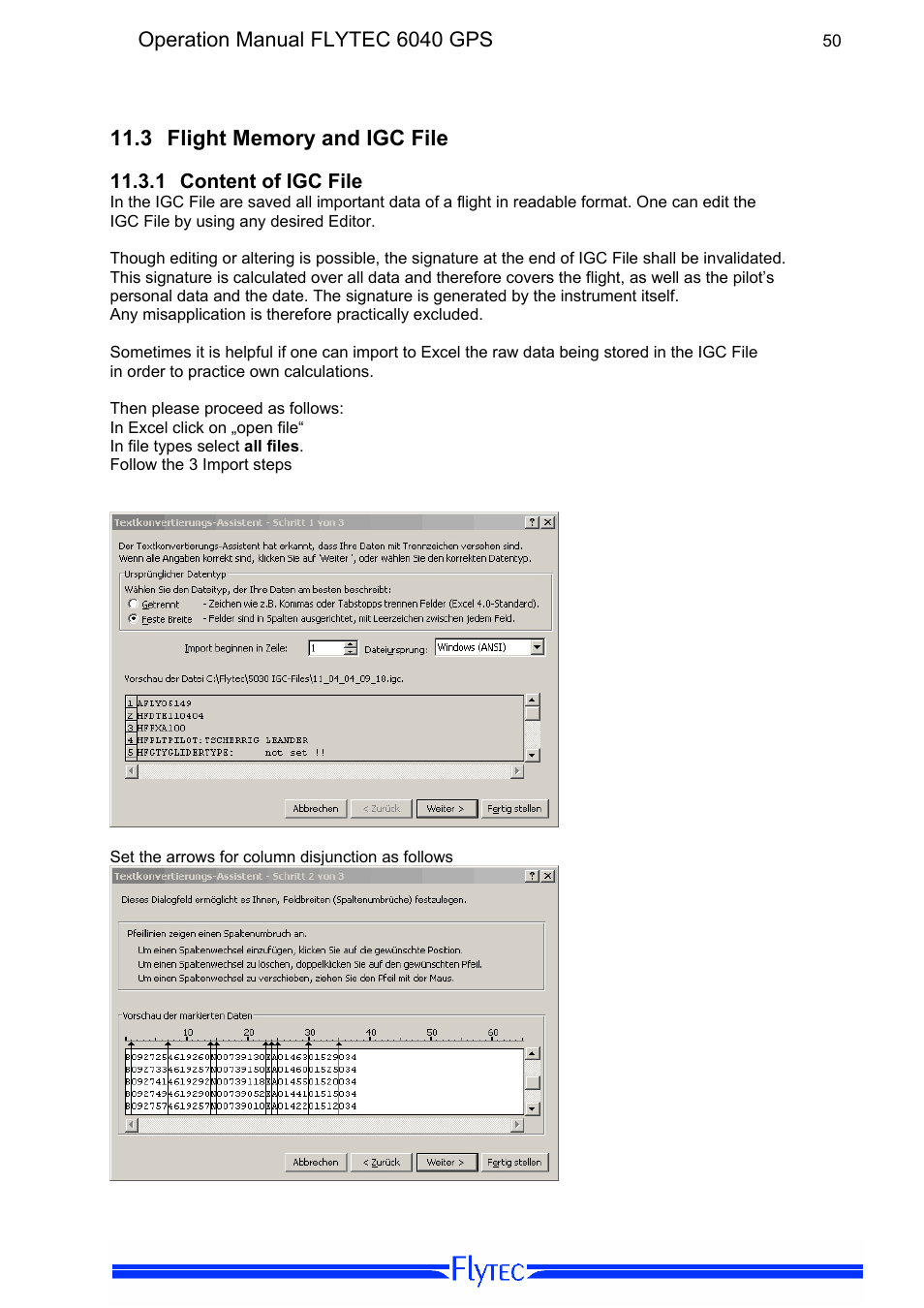 3 flight memory and igc file, 1 content of igc file, Flight memory and igc file | Content of igc file | Flytec 6040 * User Manual | Page 52 / 57