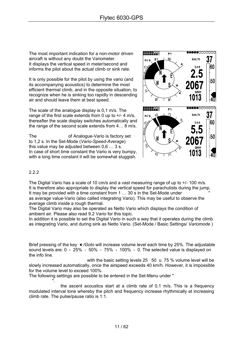 Flytec 6030-gps, 2 variometer | Flytec 6030 * User Manual | Page 11 / 62