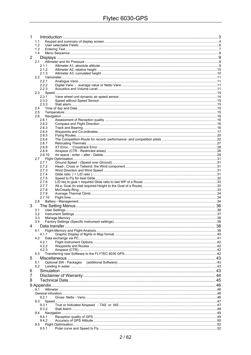 Flytec 6030-gps | Flytec 6030 * User Manual | Page 2 / 62