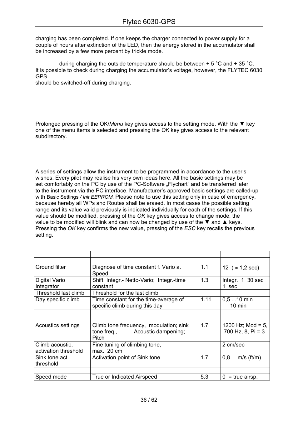 Flytec 6030-gps, 3the setting menus, 1 user settings | Flytec 6030 * User Manual | Page 36 / 62