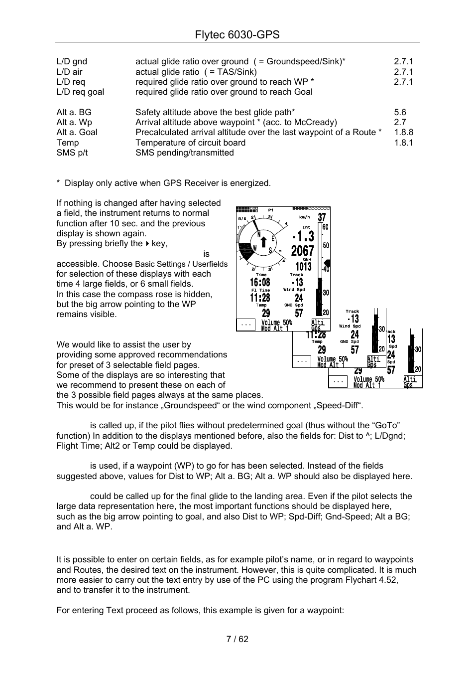 Flytec 6030-gps, 3 entering text | Flytec 6030 * User Manual | Page 7 / 62