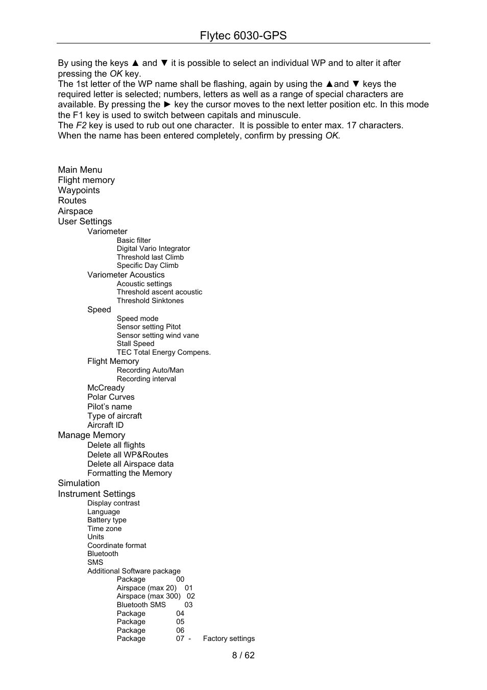 Flytec 6030-gps, 4 menu sequence | Flytec 6030 * User Manual | Page 8 / 62