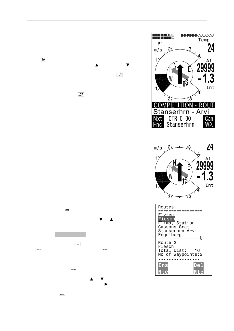 5 flying routes, 1 routes: set – delete – alter – copy, Flying routes | Operating manual flytec 6020, Ins del rte rte | Flytec 6020 * User Manual | Page 23 / 55