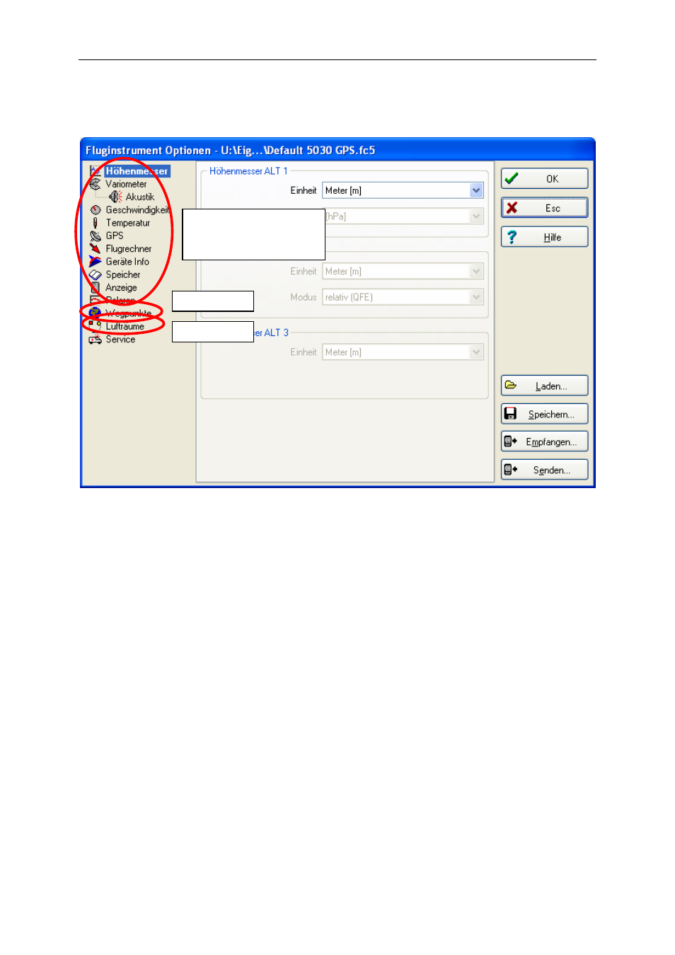 1 fightinstrument option, 2 waypoints and routes, 3 airspace (ctr) | 4 transferring new software to the 6020-gps, Fightinstrument option, Waypoints and routes, Airspace (ctr), Transferring new software to the 6020-gps, Operating manual flytec 6020 | Flytec 6020 * User Manual | Page 42 / 55