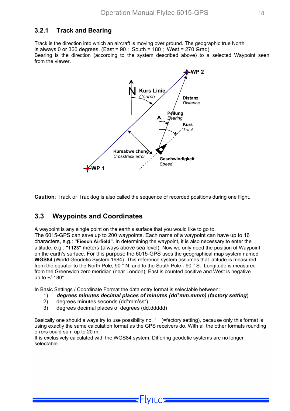 Track and bearing, Waypoints and coordinates, Operation manual flytec 6015-gps | 3 waypoints and coordinates | Flytec 6015 * User Manual | Page 20 / 36