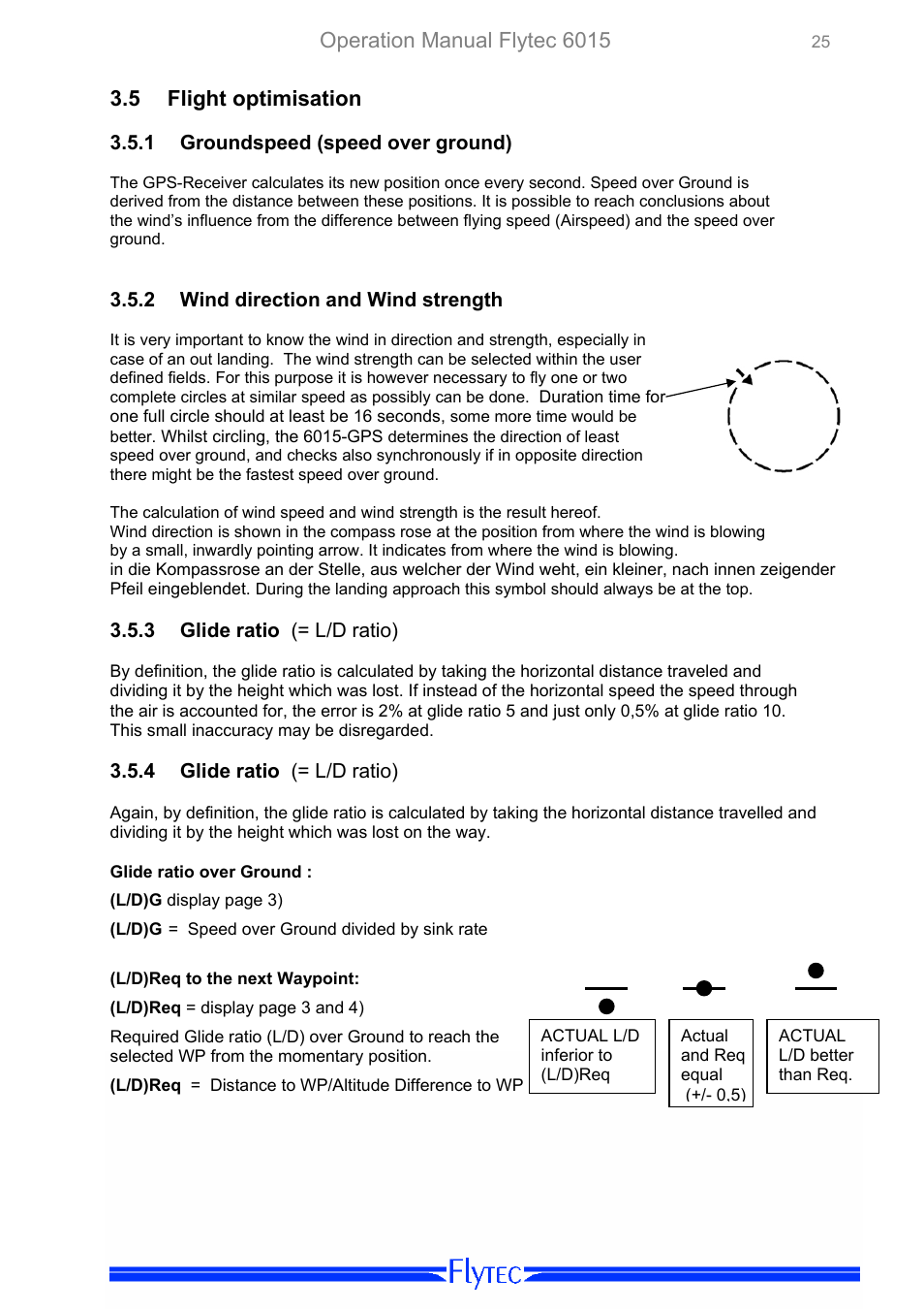Flight optimisation, Groundspeed (speed over ground), Wind direction and wind strength | Glide ratio (= l/d ratio), Operation manual flytec 6015, 5 flight optimisation | Flytec 6015 * User Manual | Page 27 / 36