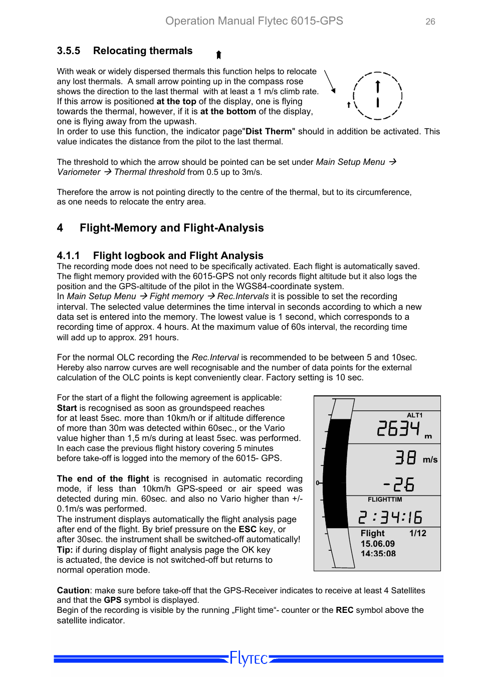 Relocating thermals, Flight-memory and flight-analysis, Flight logbook and flight analysis | Operation manual flytec 6015-gps | Flytec 6015 * User Manual | Page 28 / 36