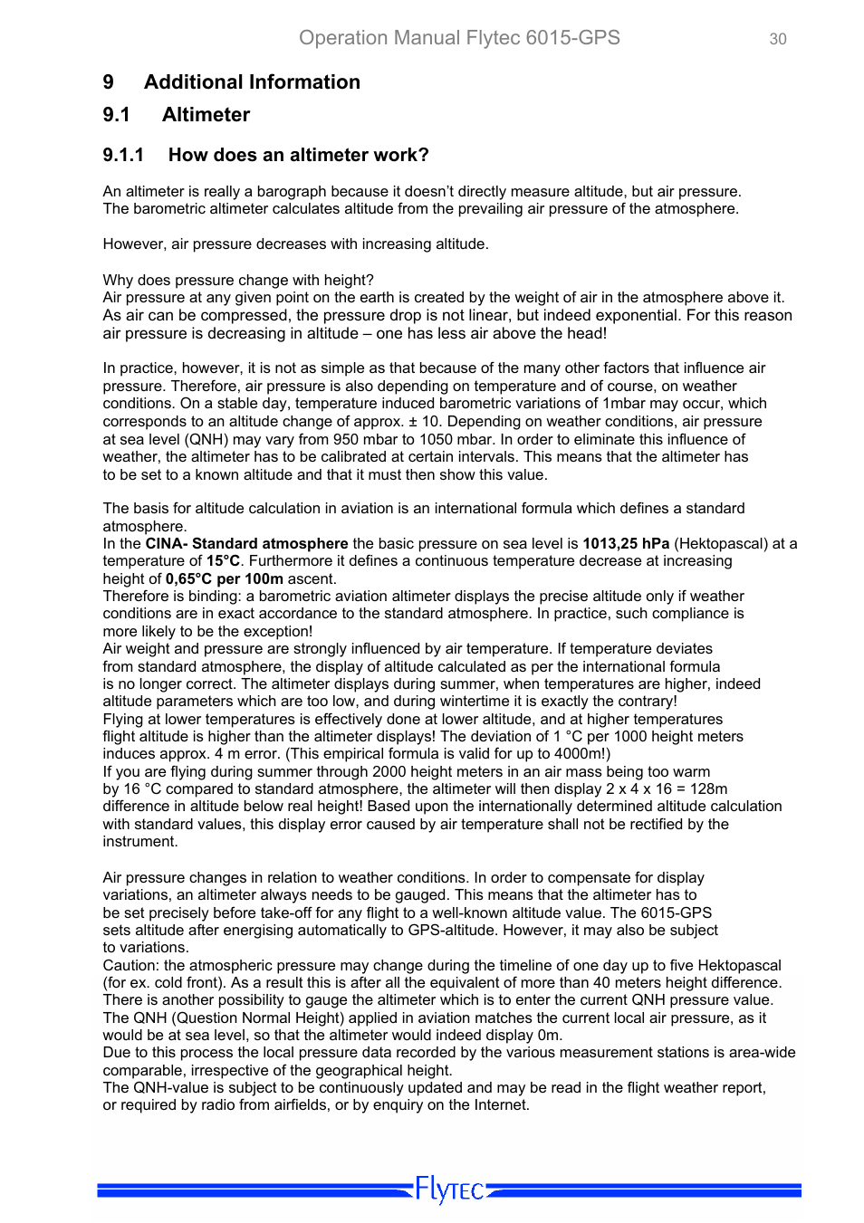 Additional information, Altimeter, How does an altimeter work | Operation manual flytec 6015-gps, 9 additional information 9.1 altimeter | Flytec 6015 * User Manual | Page 32 / 36