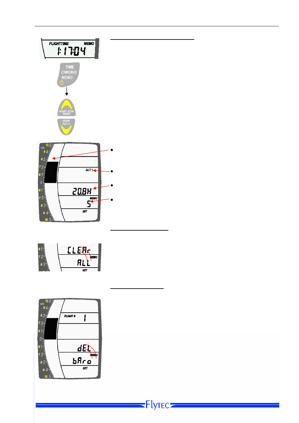 Set-mode memo [model 6010, Clear all barograms, Delete a barogram | Flytec 6010/6005 User Manual | Page 22 / 27