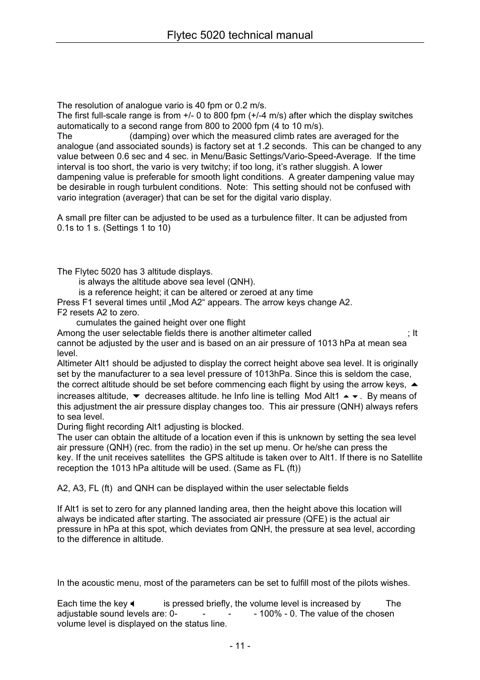 5 analog vario, 1 altimeter and air pressure, 2 acoustics and volume level | Analog vario, Altimeter and air pressure, Acoustics and volume level, Flytec 5020 technical manual | Flytec 5020 v1.18 * User Manual | Page 11 / 34