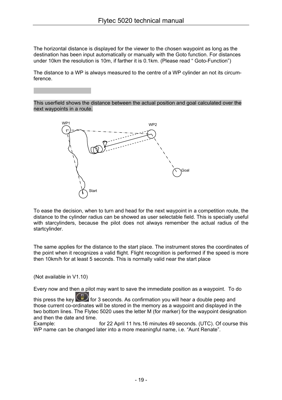 3 distance to waypoint, 4 distance to goal, 5 distance to the waypoint cylinder radius | 6 distance to takeoff, 7 saving the current position, Distance to waypoint, Distance to goal, Distance to the waypoint cylinder radius, Distance to takeoff, Saving the current position | Flytec 5020 v1.18 * User Manual | Page 19 / 34