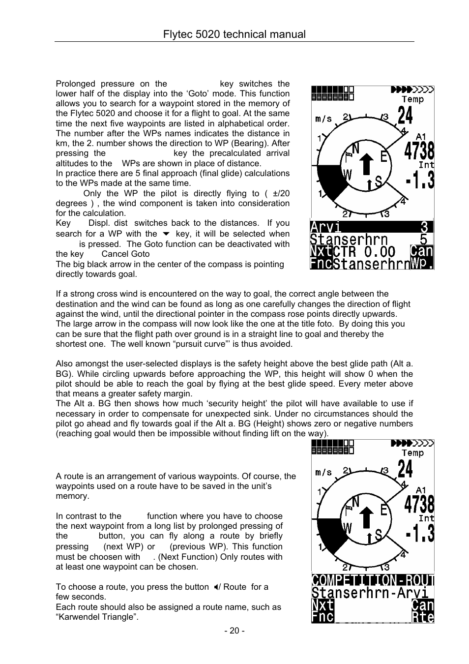 9 goto—function, 10 flying routes, Goto—function | Flying routes | Flytec 5020 v1.18 * User Manual | Page 20 / 34