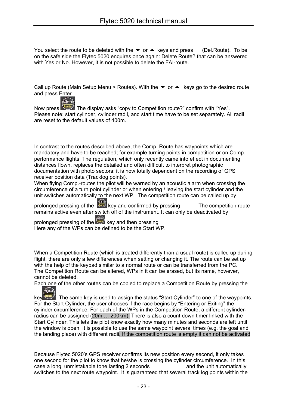 3 deleting a route, 4 changing a route into competition route, 12 the competition route | 1 competition - route set - alter - delete, 13 flying a competition route, Deleting a route, Changing a route into competition route, The competition route, Competition - route set - alter - delete, Flying a competition route | Flytec 5020 v1.18 * User Manual | Page 23 / 34