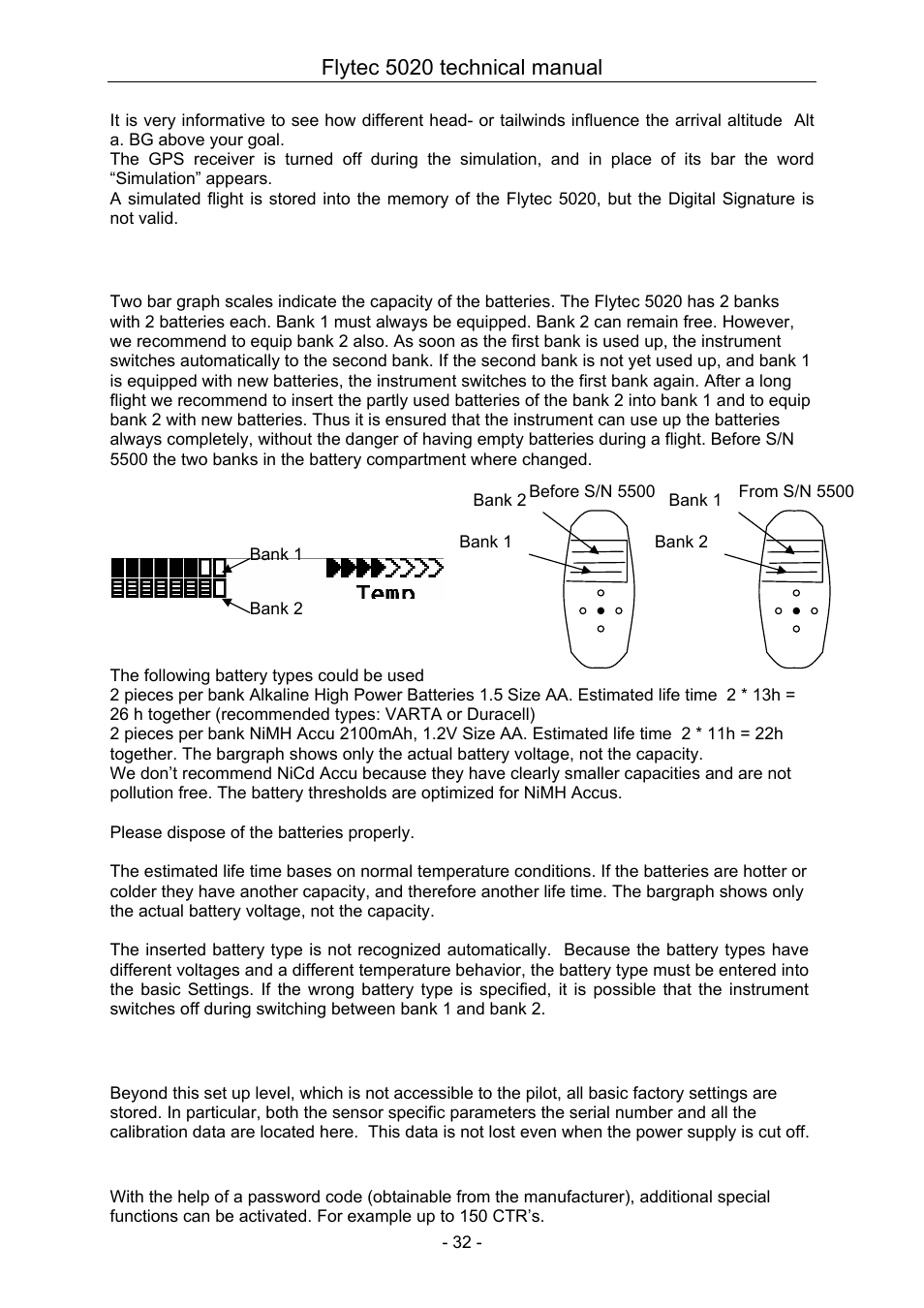 2 battery management, 3 factory settings, unit specific parameters, 4 optional sw- packages | Battery management, Factory settings, unit specific parameters, Optional sw- packages, Flytec 5020 technical manual | Flytec 5020 v1.18 * User Manual | Page 32 / 34