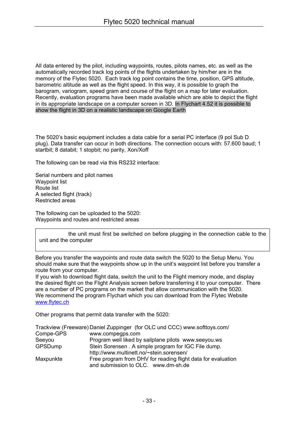 5 data transfer, 6 data exchange via pc, Data transfer | Data exchange via pc, Flytec 5020 technical manual | Flytec 5020 v1.18 * User Manual | Page 33 / 34