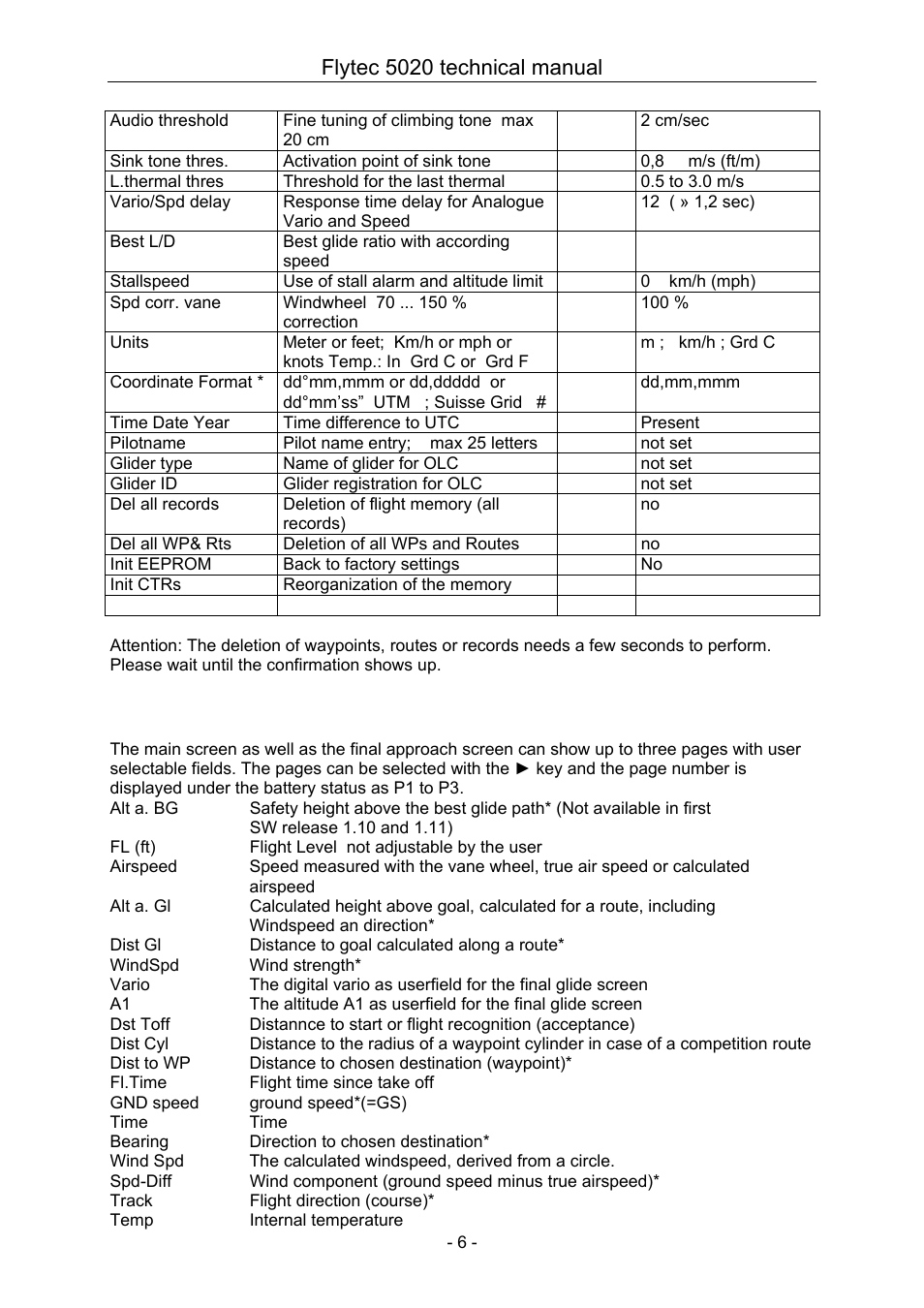 8 user selectable fields, Flytec 5020 technical manual | Flytec 5020 v1.18 * User Manual | Page 6 / 34