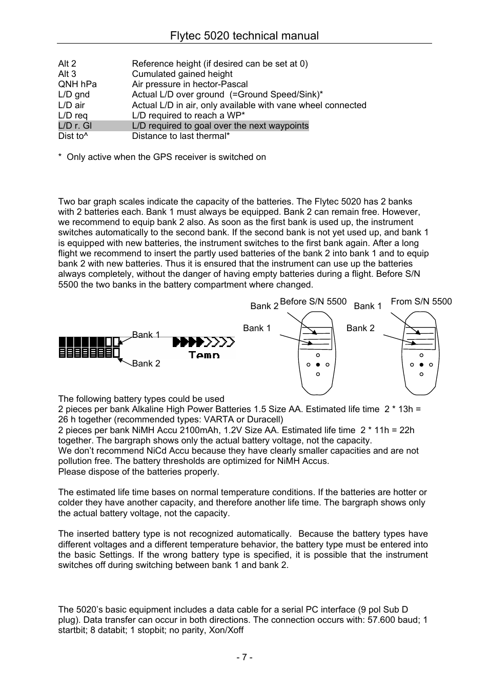 9 battery management, 10 data exchange via pc, Flytec 5020 technical manual | Flytec 5020 v1.18 * User Manual | Page 7 / 34