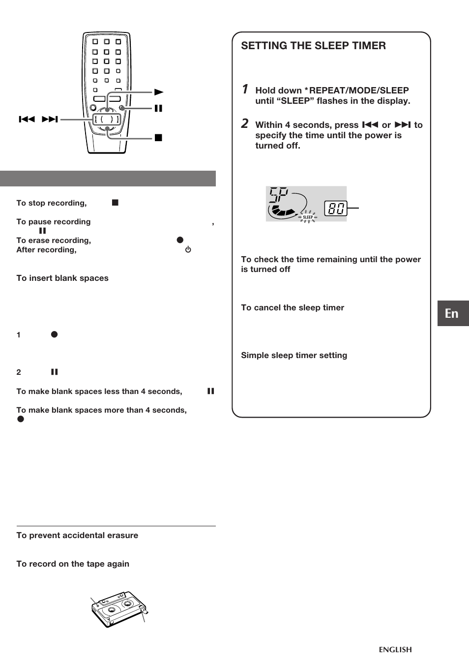 Setting the sleep timer | Aiwa CSD-FD82 User Manual | Page 11 / 12