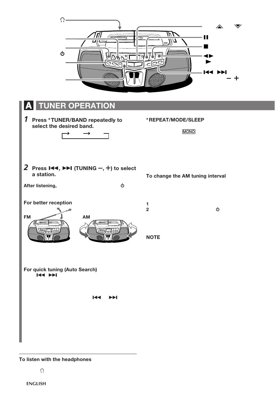 Tuner operation | Aiwa CSD-FD82 User Manual | Page 6 / 12