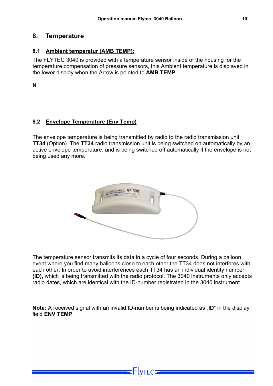 Temperature, 1 ambient temperatur (amb temp), 2 envelope temperature (env temp) | Ambient temperatur (amb temp), Envelope temperature (env temp) | Flytec 3040/TT34 * User Manual | Page 11 / 20