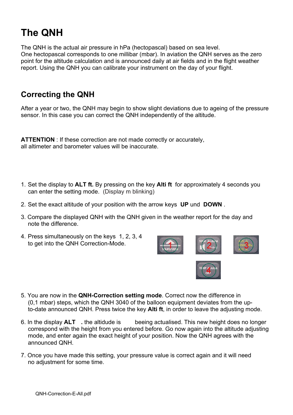 The qnh, Correcting the qnh | Flytec 3040 QNH correction User Manual | Page 2 / 2