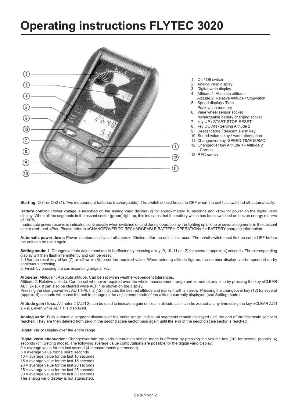 Flytec 3020 User Manual | 2 pages