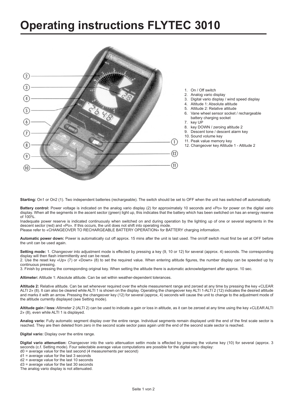 Flytec 3010 User Manual | 2 pages