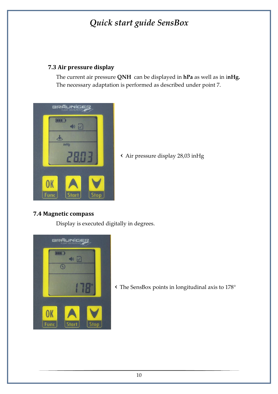 3 air pressure display, 4 magnetic compass, Quick start guide sensbox | Flytec SensBox User Manual | Page 10 / 17