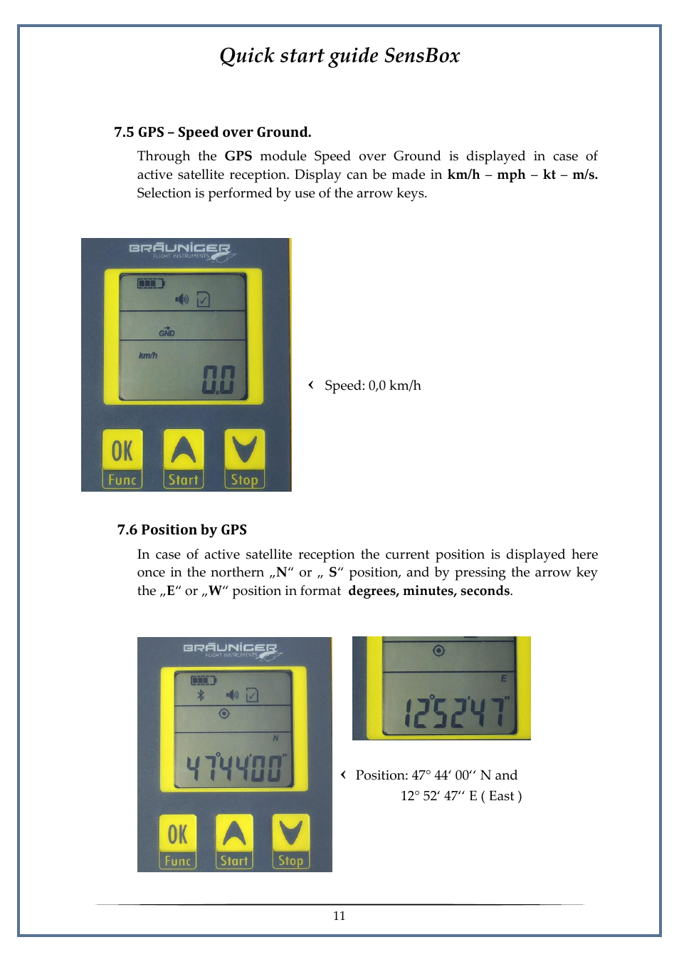 5 gps - speed over ground, 6 position by gps, Quick start guide sensbox | Flytec SensBox User Manual | Page 11 / 17