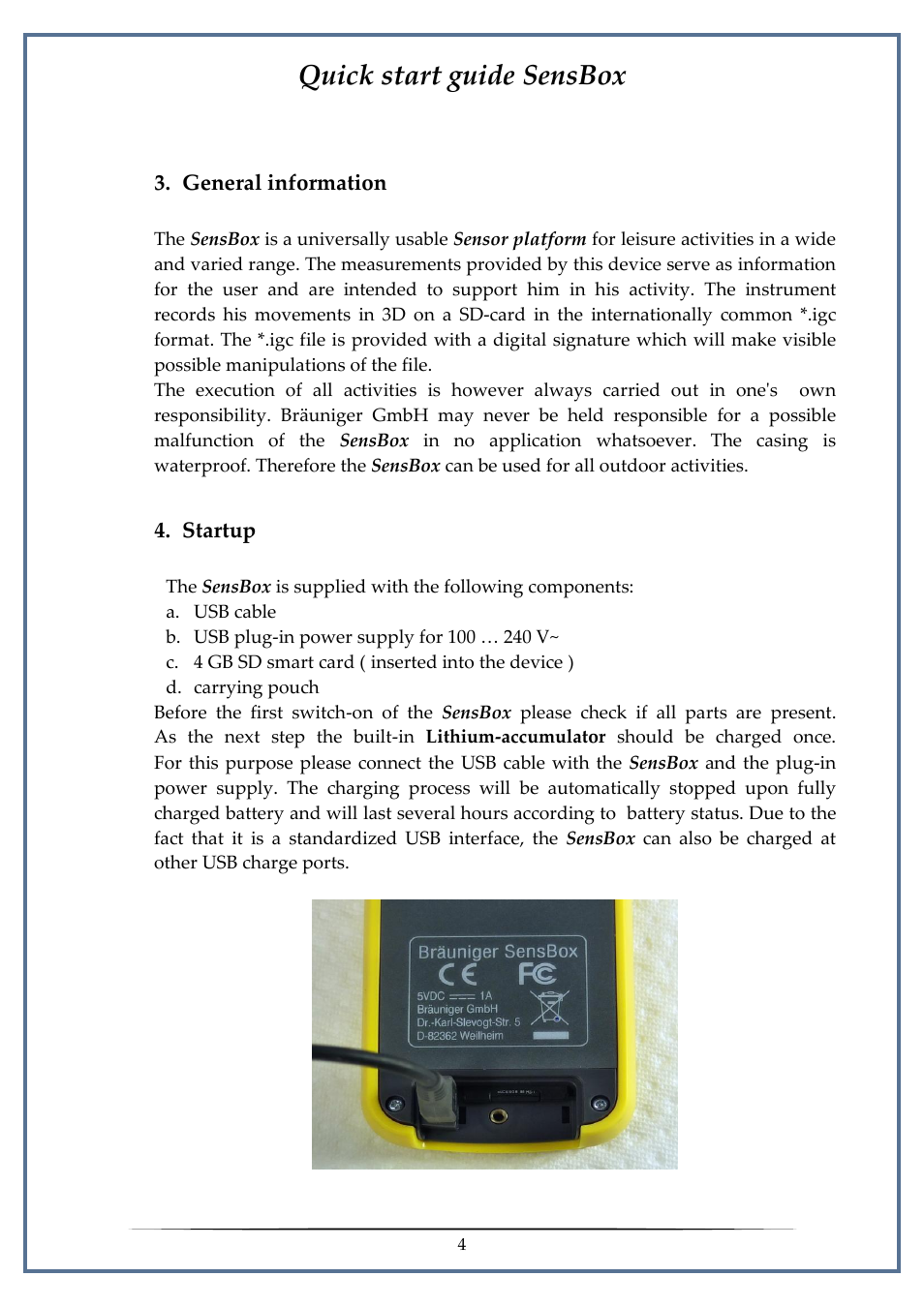 General information, Quick start guide sensbox | Flytec SensBox User Manual | Page 4 / 17