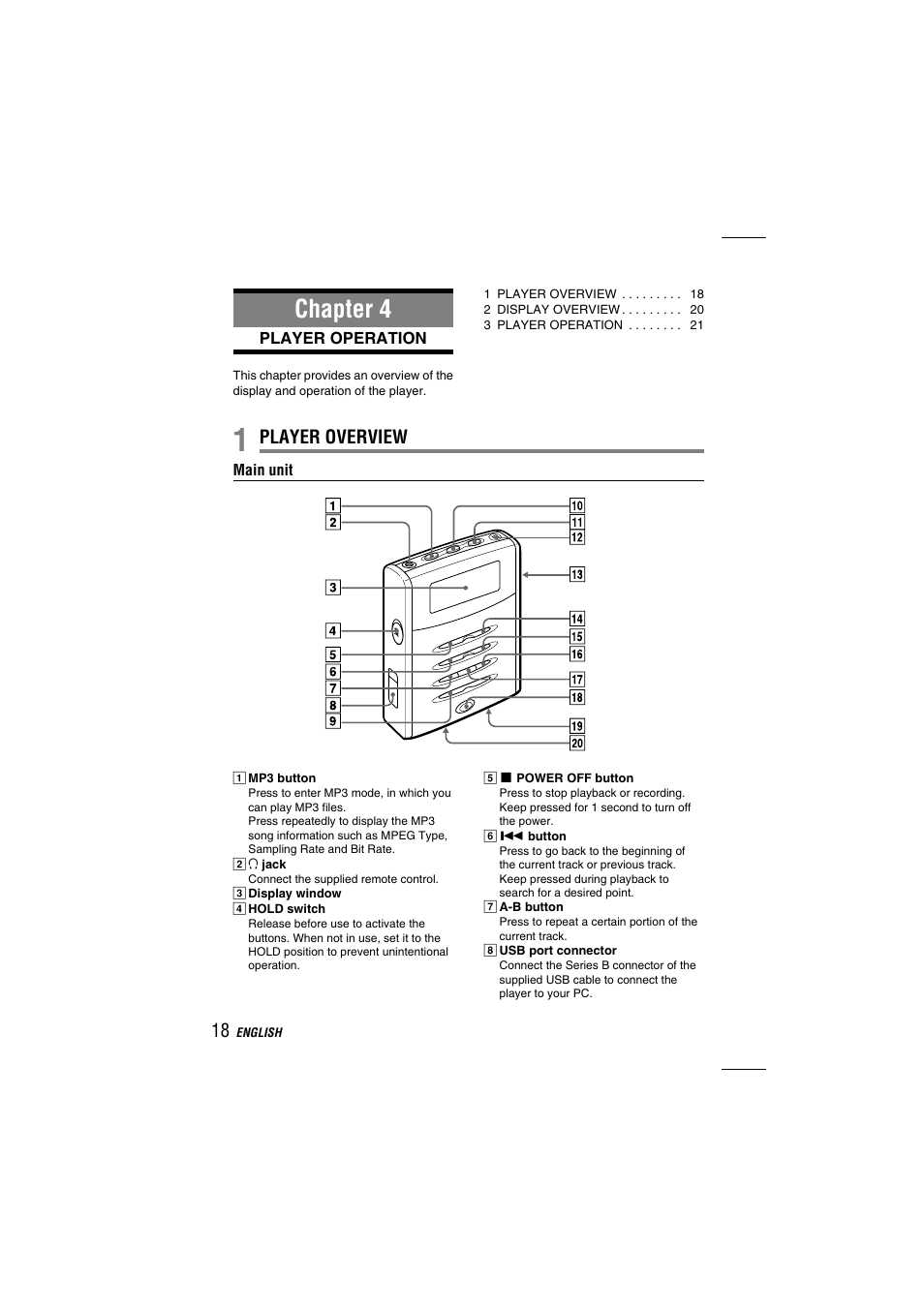 Chapter 4, Player overview | Aiwa MM-VX200 User Manual | Page 18 / 24