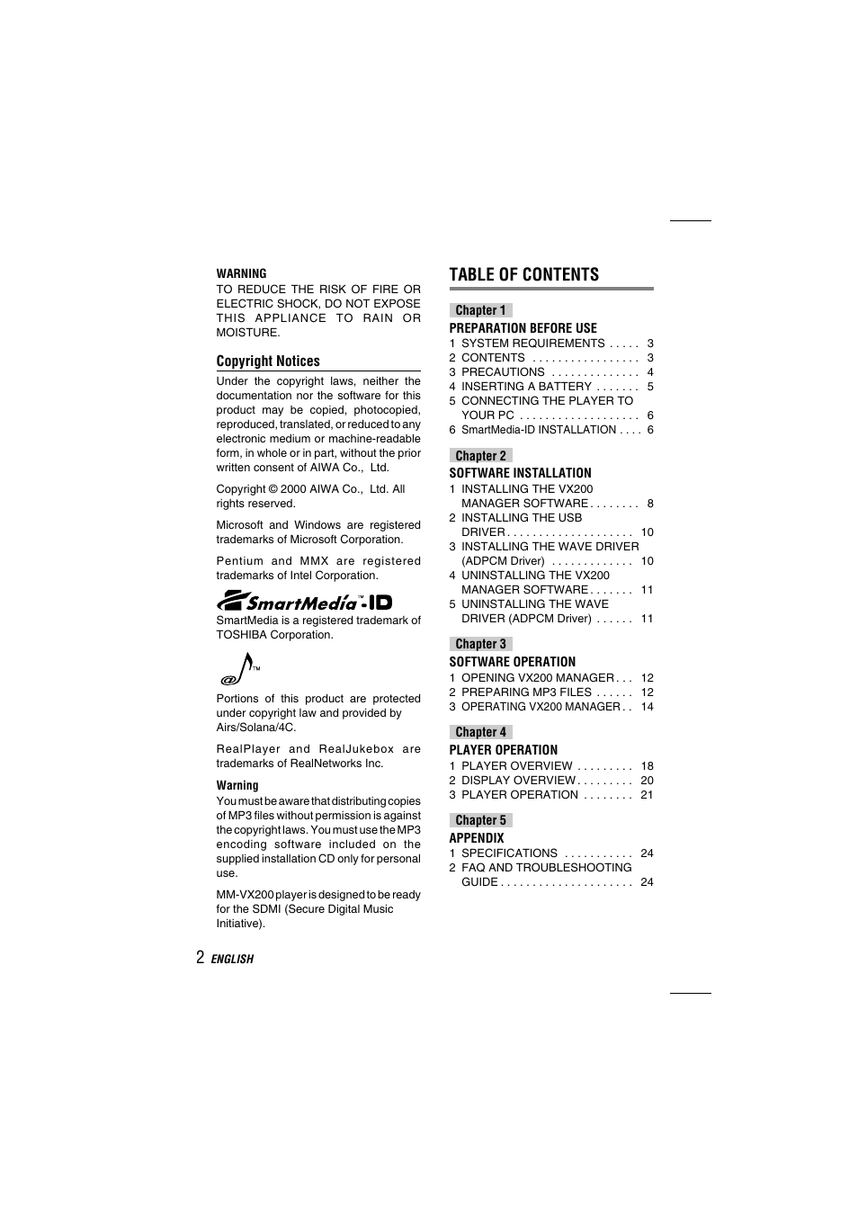 Aiwa MM-VX200 User Manual | Page 2 / 24