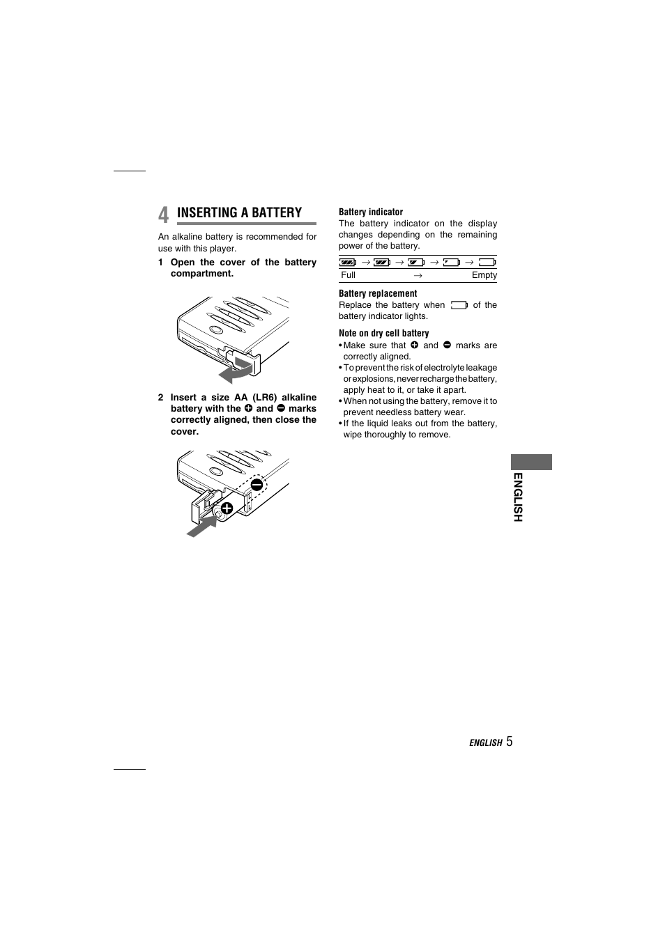 Inserting a battery | Aiwa MM-VX200 User Manual | Page 5 / 24
