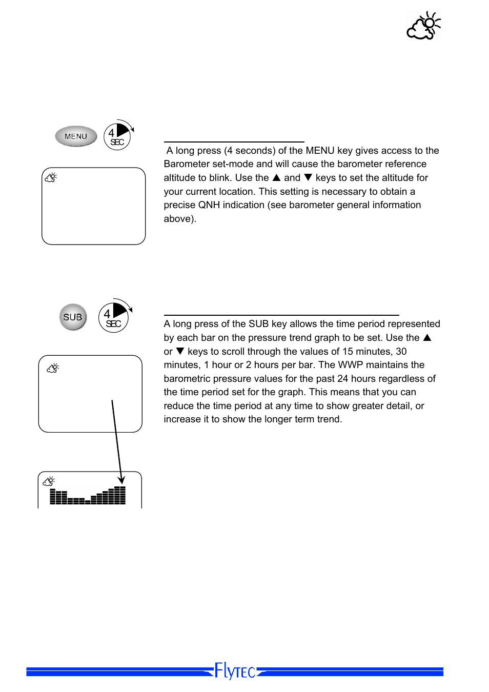 Barometer set-mode, Setting the barometer altitude, 1h00 | Flytec Windwatch Pro User Manual | Page 10 / 28