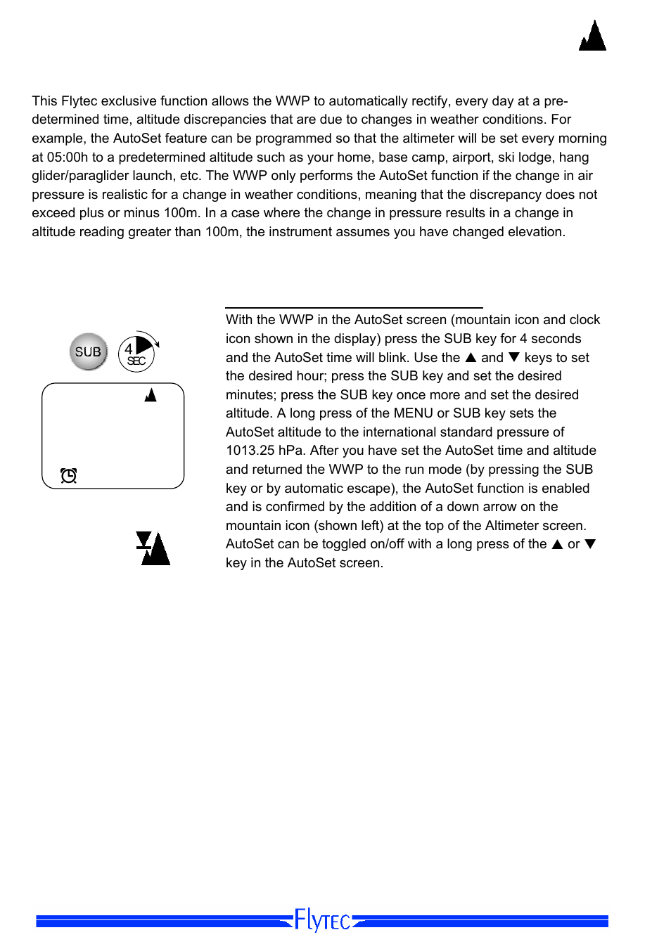 Autoset, Setting the time and altitude for autoset | Flytec Windwatch Pro User Manual | Page 22 / 28