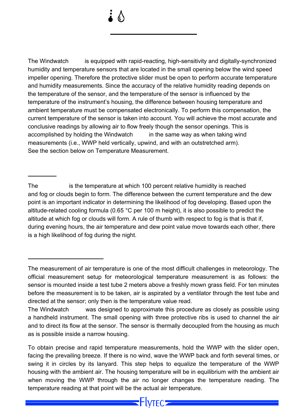 Temperature and humidity, Temperature and humidity sensors, Dew point | Temperature measurement, Dew point temperature measurement | Flytec Windwatch Pro User Manual | Page 23 / 28