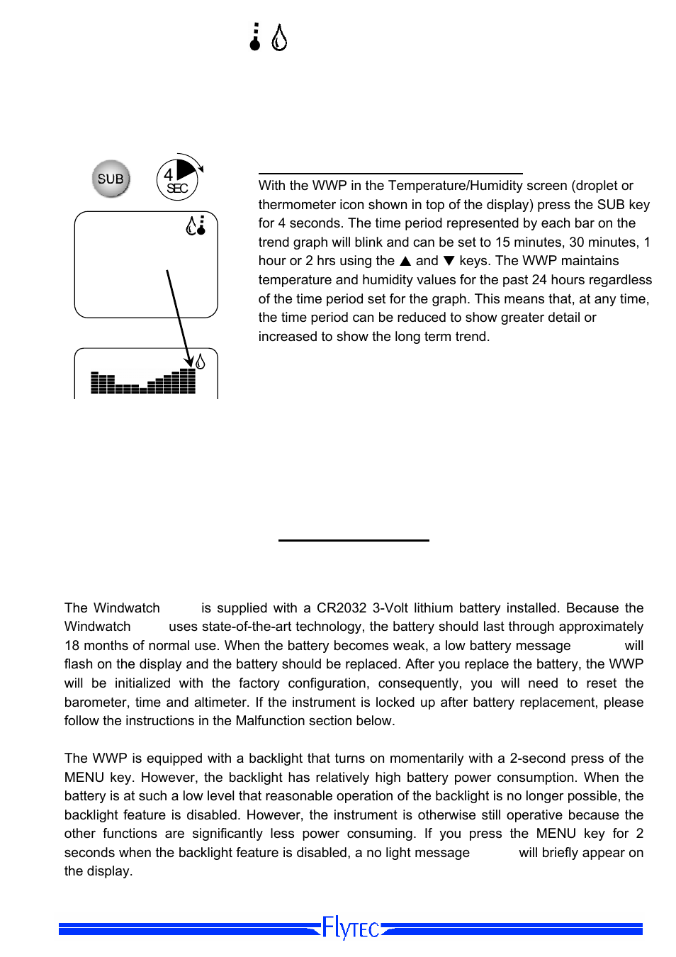 Temperature and humidity screen settings, Setting the time units for the trend graph, General information | Battery, 1h00 | Flytec Windwatch Pro User Manual | Page 25 / 28