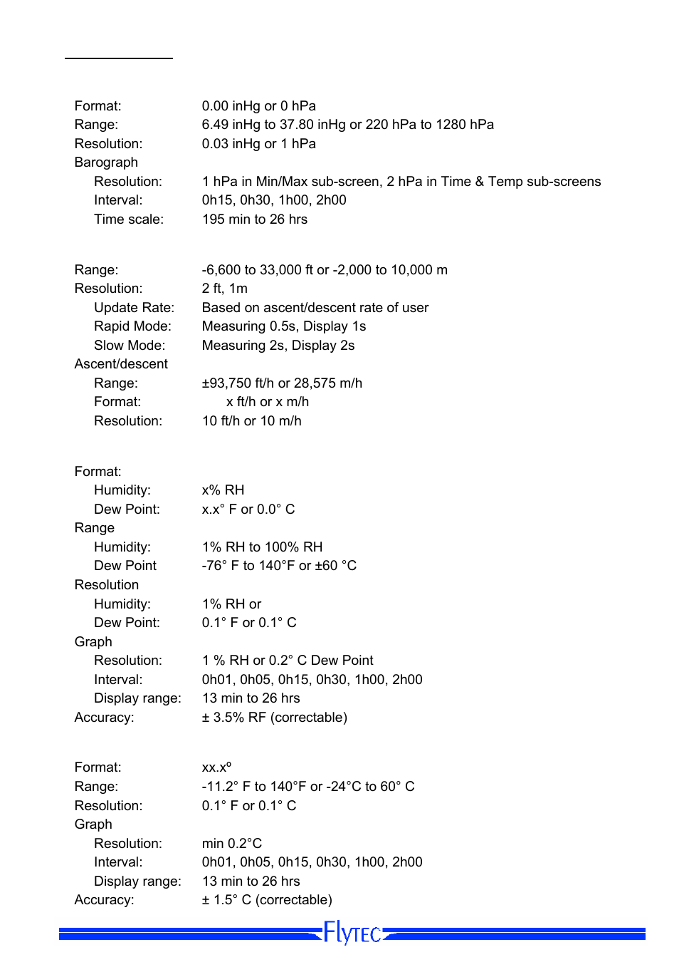 Specifications | Flytec Windwatch Pro User Manual | Page 27 / 28