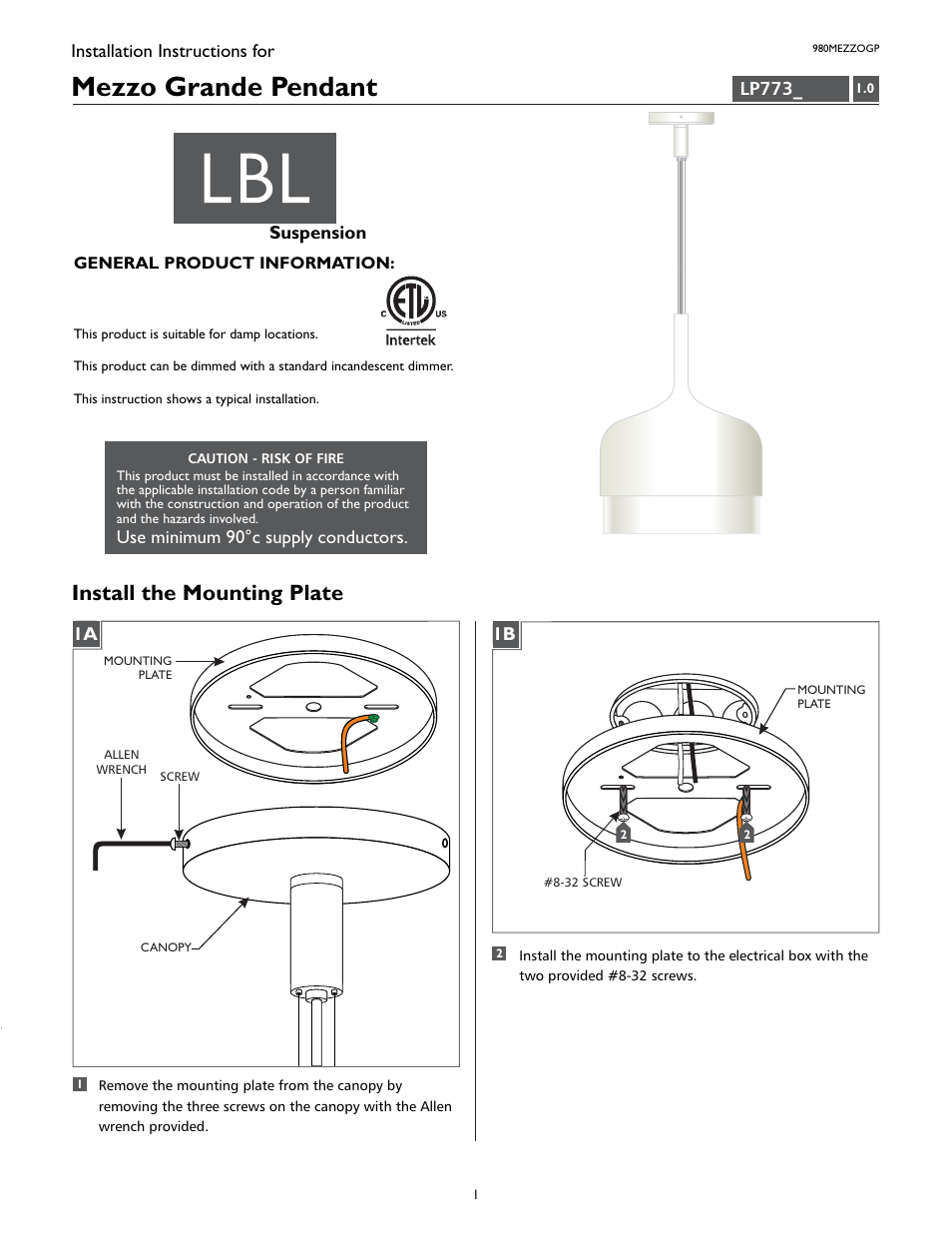 LBL Lighting MEZZO GP User Manual | 4 pages