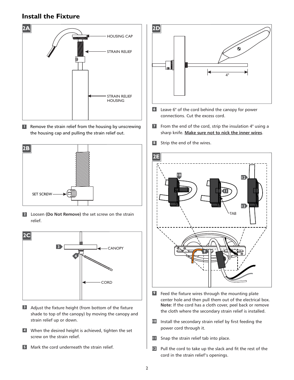 Install the fixture, 2d 2e | LBL Lighting MEZZO PCF User Manual | Page 2 / 4