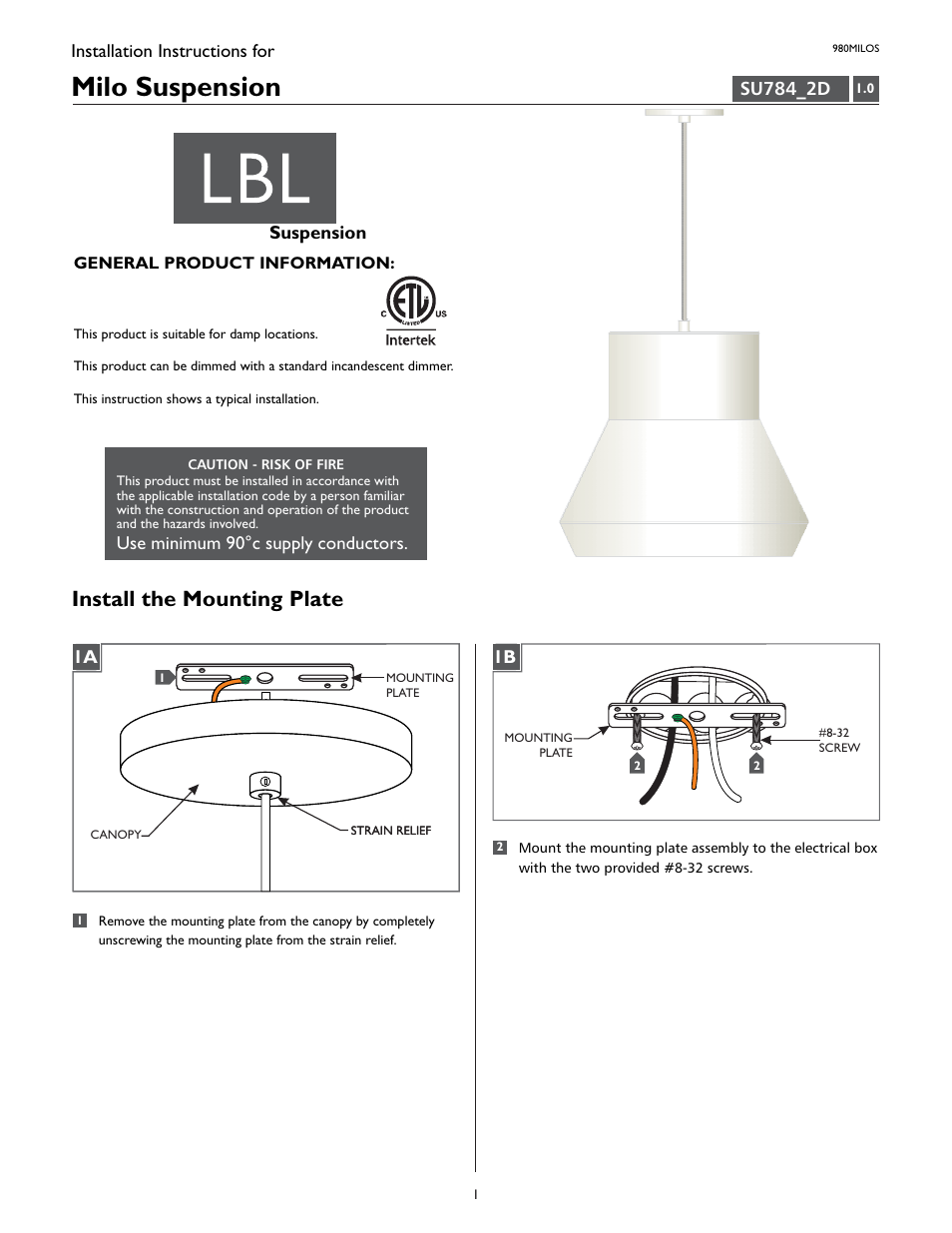 LBL Lighting MILO S User Manual | 4 pages