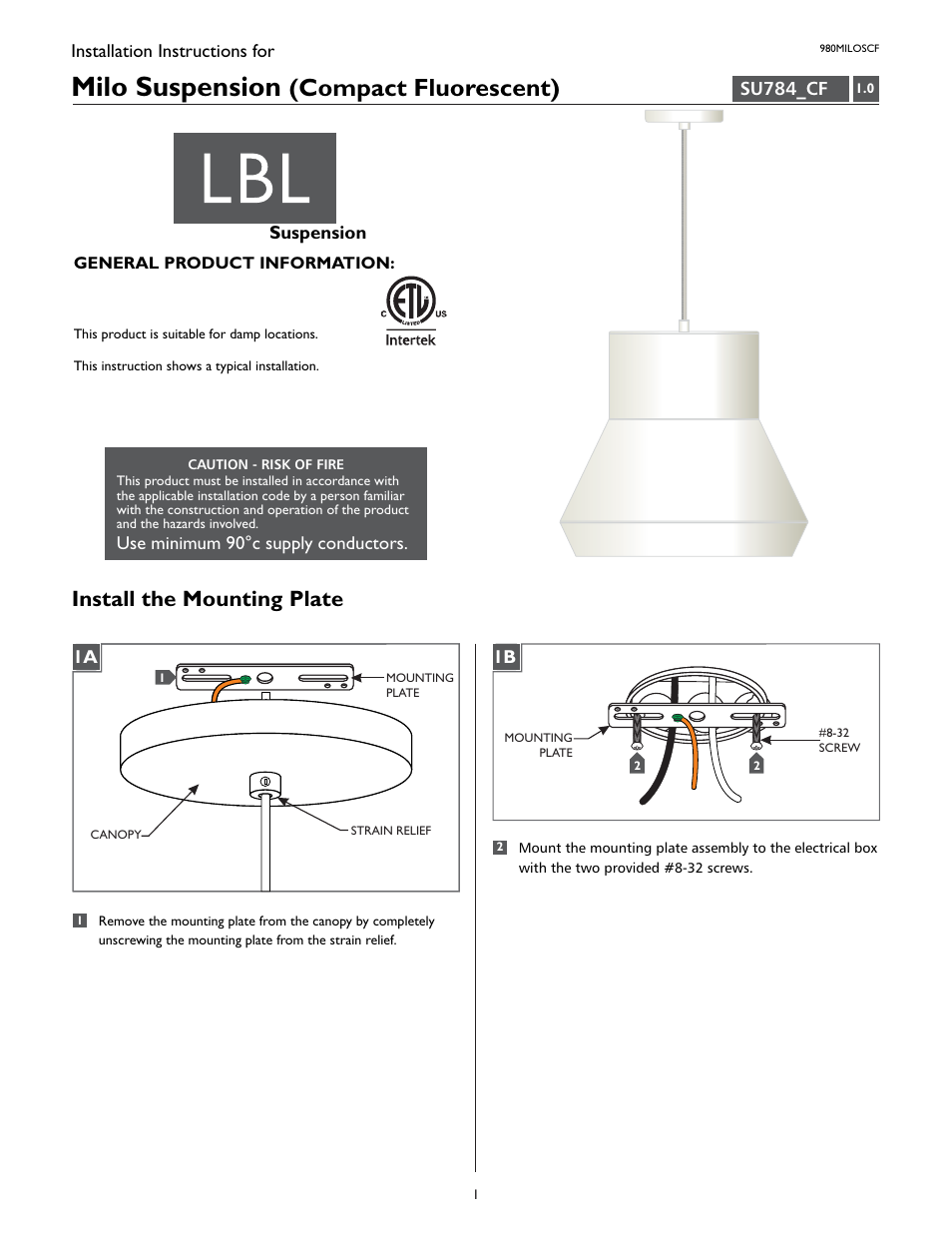 LBL Lighting MILO SCH User Manual | 4 pages